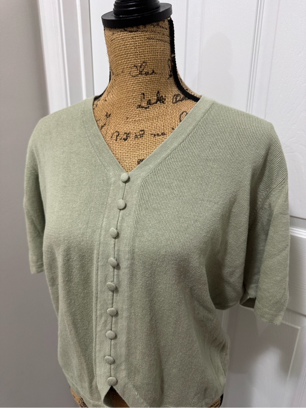 Vintage Sage Green Short Sleeve Sweater Top